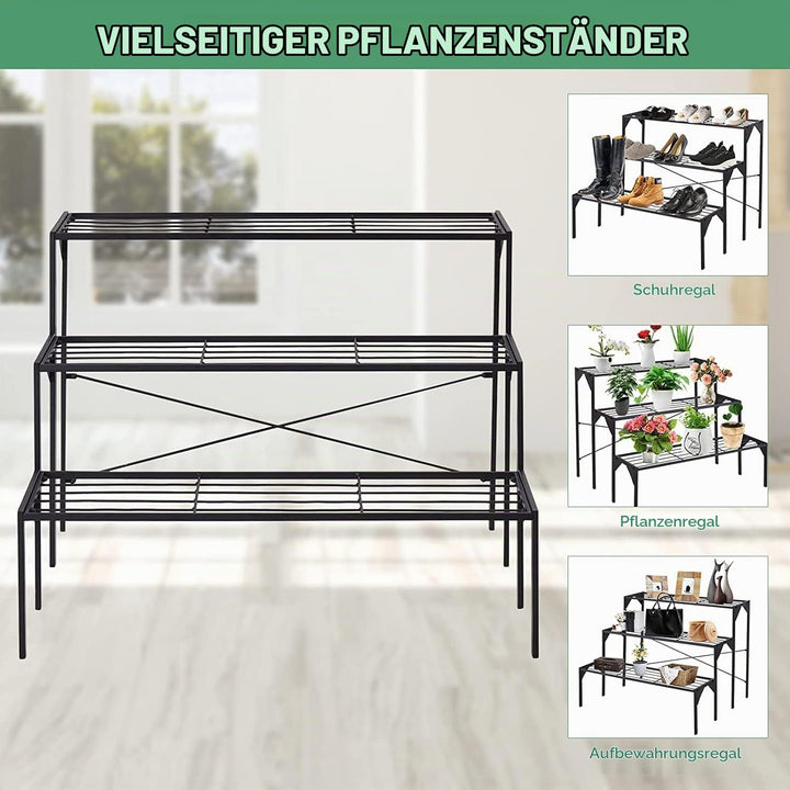 RELAX4LIFE Blumentreppe 3-stufig, Blumenregal Metall, Blumenständer mit 3 Ebenen, Pflanzenständer Fr
