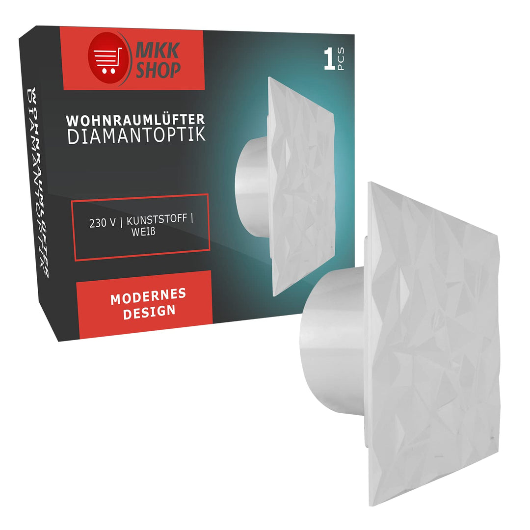 MKK Badlüfter Wohnraumlüfter Diamant Panel weiss Ø 100 mm Standard, Ø 100 mm Standard