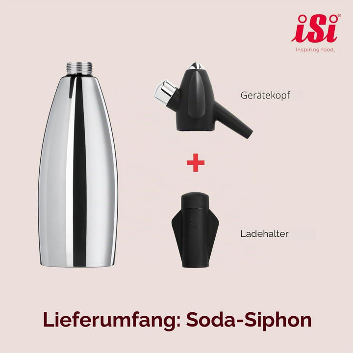 iSi Siphon, Wassersprudler für Sprudelwasser, Sprudler mit Edelstahl Flasche, Kohlensäure für Wasser