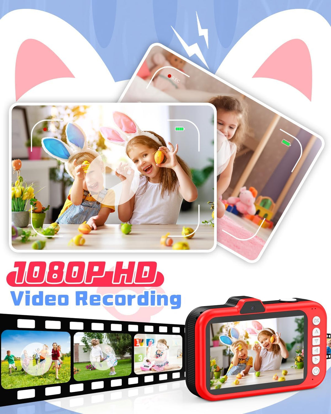 Kinderkamera, Usteetic 3,5" Grossbildschirm 1080P Digitalkamera Kinder mit 360° Drehbares Zoomobjekt