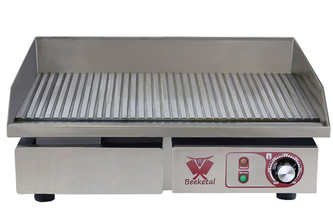 Beeketal 'BGP-c' Profi Gastro Gusseisen Grillplatte elektrisch mit 55 x 35 cm Grillfläche (geriffelt