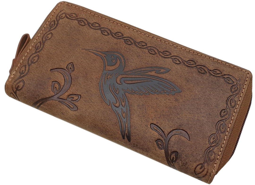 myledershop Grosse Büffel-Vollleder Damen Geldbörse/Geldbeutel/Portemonnaie/Geldtasche mit Colibri-M