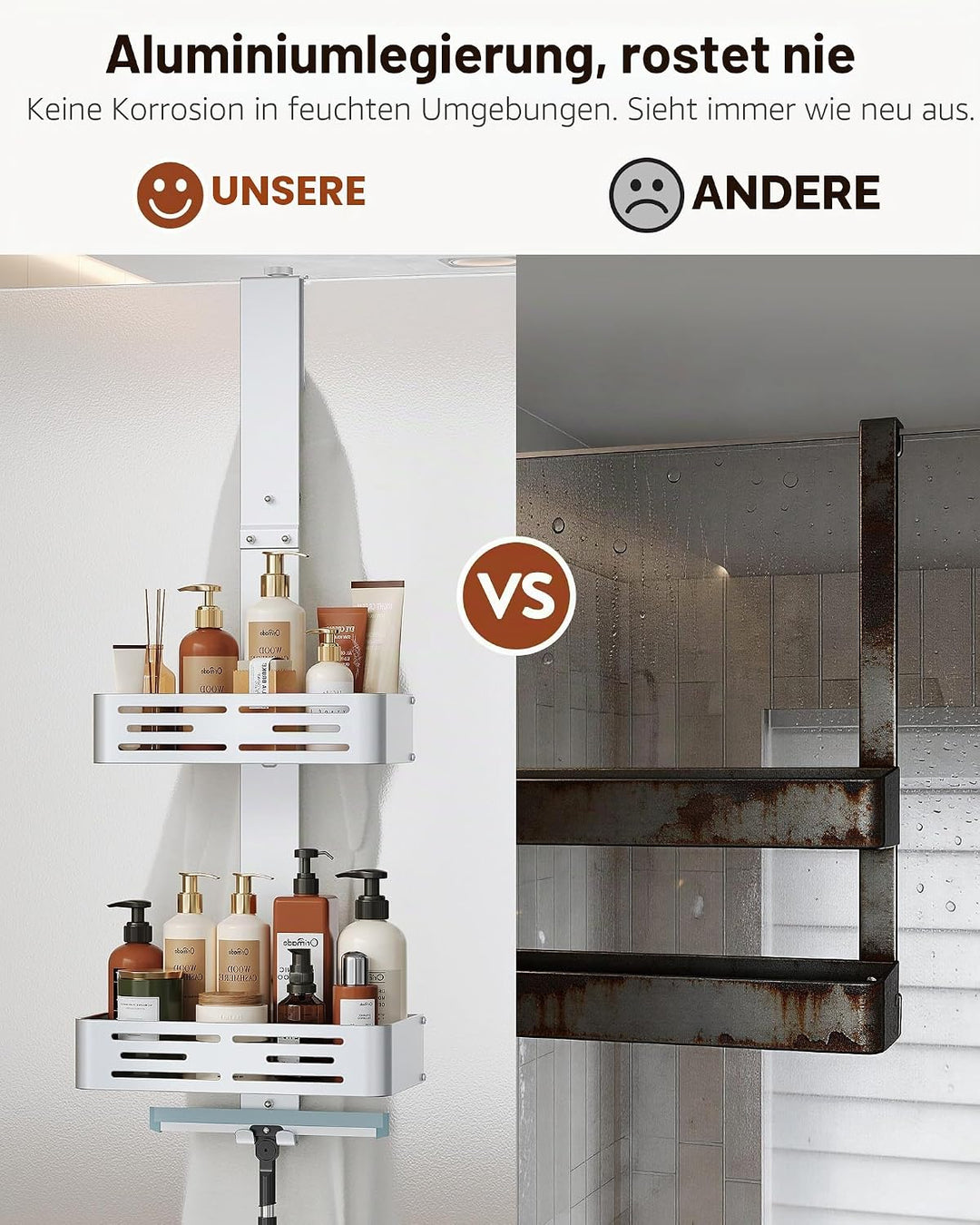 Orimade Duschablage zum Hänge Aluminium-Duschregal zum Hängen, Verstellbare Duschkorb ohne Bohren,2