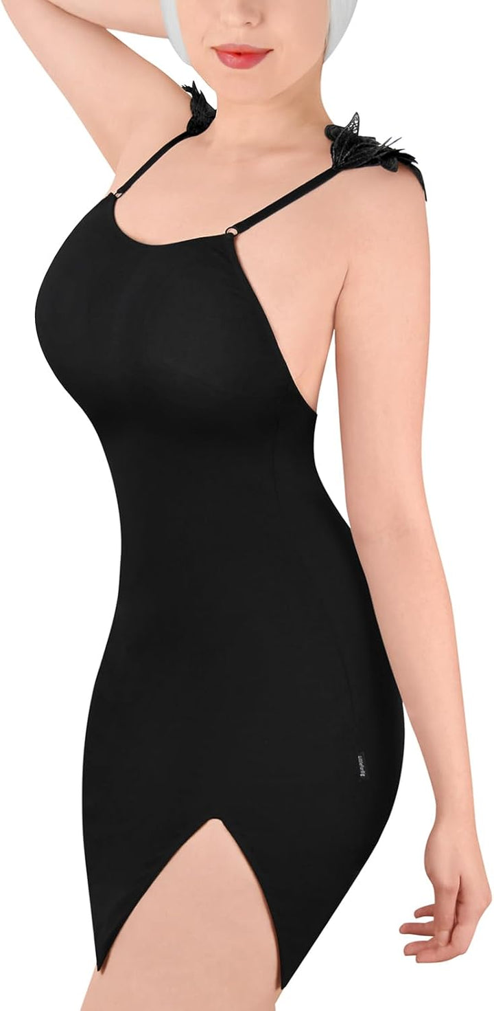 LittleForBig Damen Dunkler Engel Bodycon Sexy Passform Cocktail Party Minikleid XXL Schwarz, XXL Sch