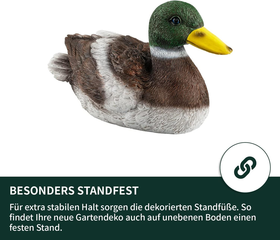 VERDOBA Gartendekoration Ente aus Kunstharz handbemalt - Gartenfiguren für aussen & Wintergarten Dek