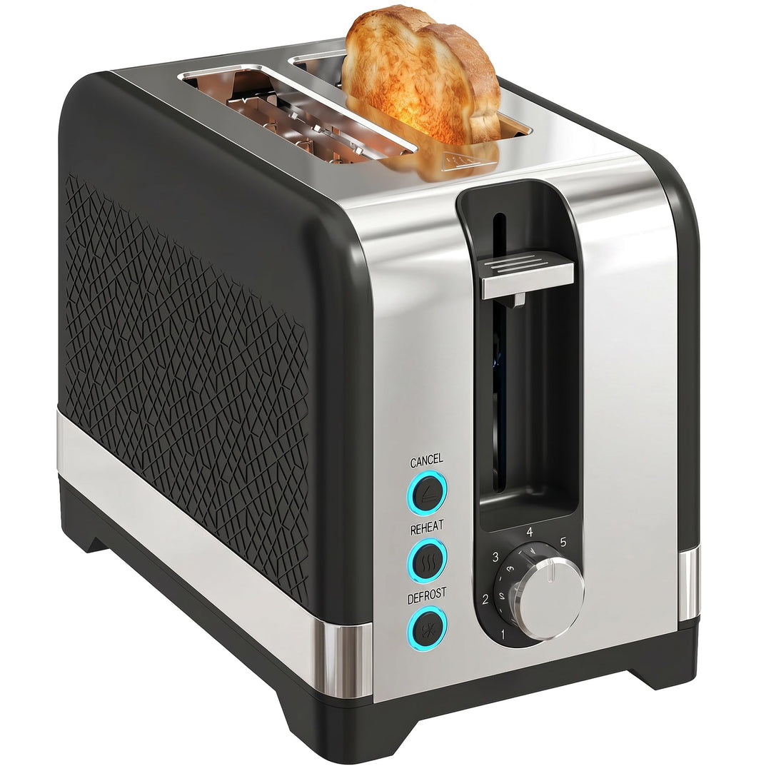 HOMCOM Toaster 2 Scheiben mit 7 Bräunungsstufen, Aufwärmen, Auftauen, Abbruch, Brötchenaufsatz, Selb