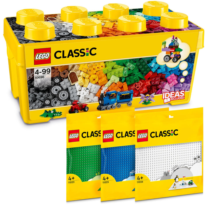 LEGO Classic Bausteine Box + Platten grün, blau und weiss, Starterset für Kinder ab 4 Jahren Grün, B