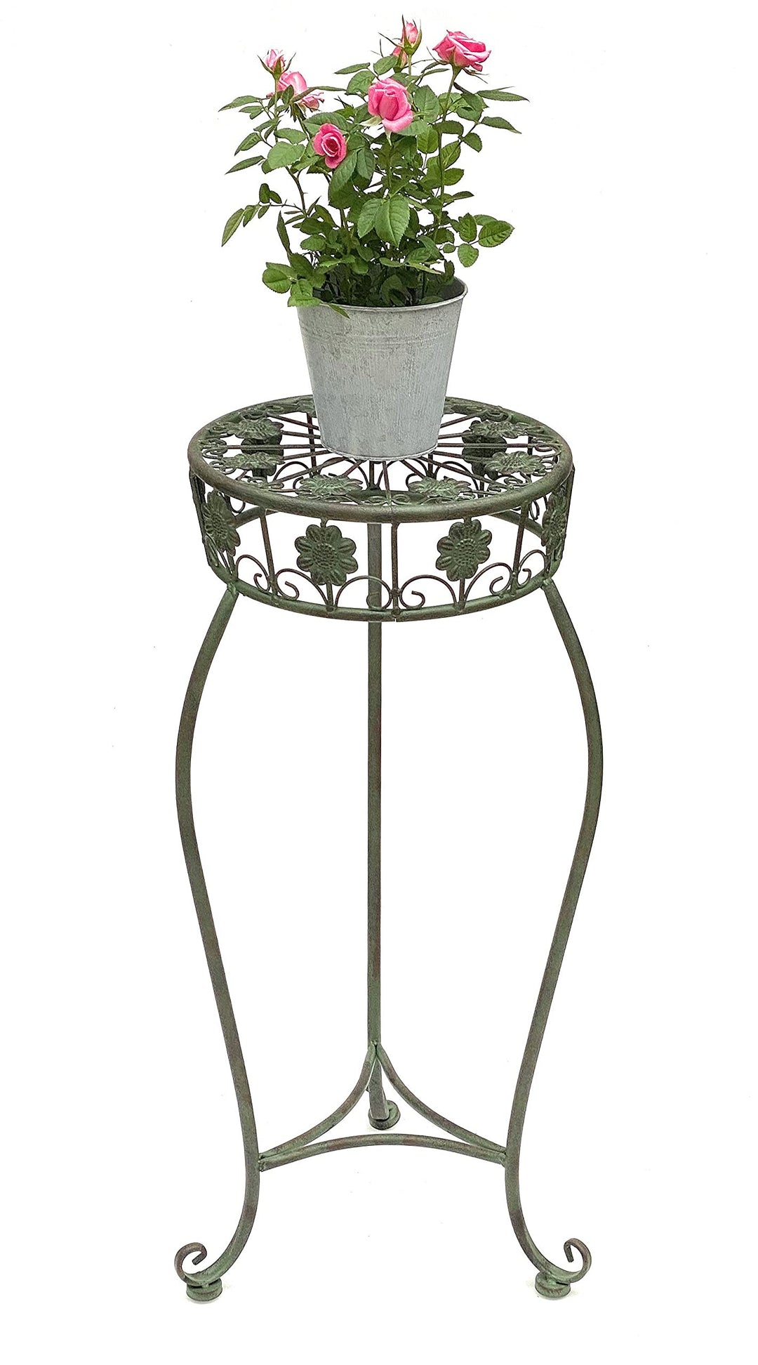 DanDiBo Blumenhocker Metall Grün Rund 75 cm Blumenständer 96008 L Blumensäule Antik Pflanzenständer
