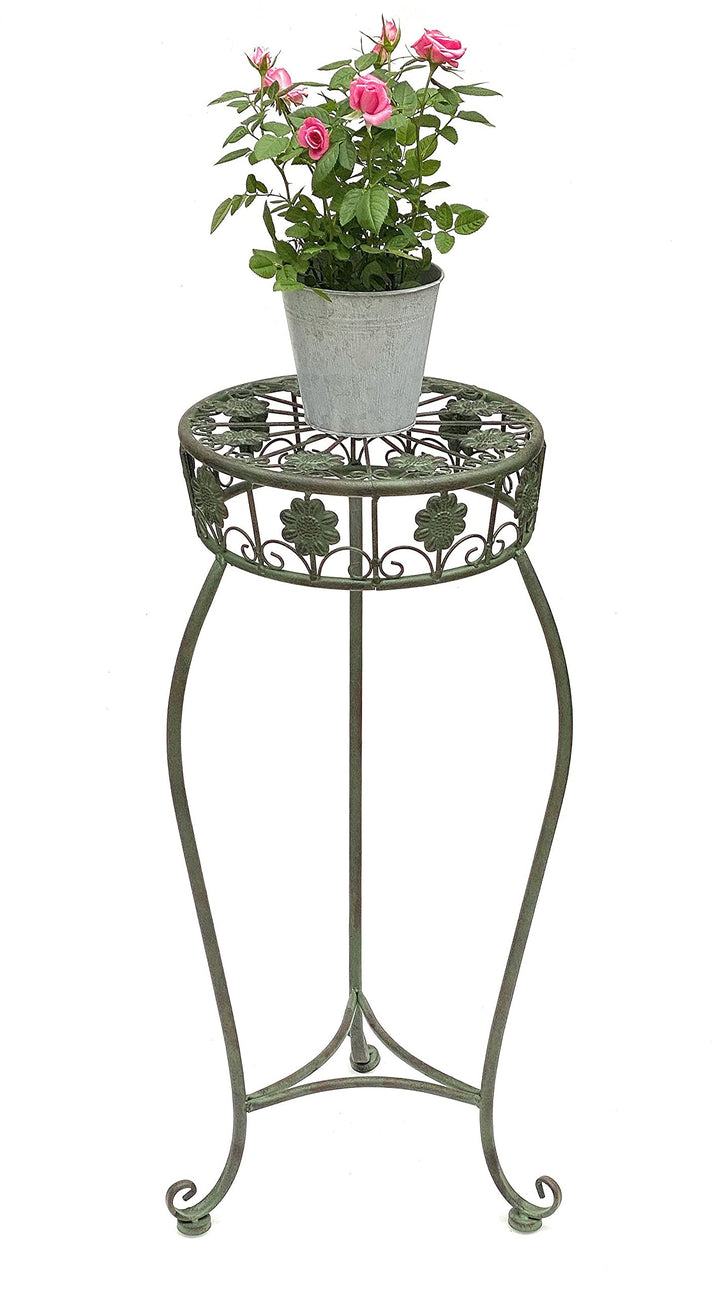 DanDiBo Blumenhocker Metall Grün Rund 75 cm Blumenständer 96008 L Blumensäule Antik Pflanzenständer