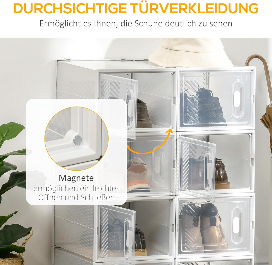 HOMCOM Schuhboxen 8er Set Schuhkarton stapelbar Schuhorganizer Schuhaufbewahrung Aufbewahrungsboxen