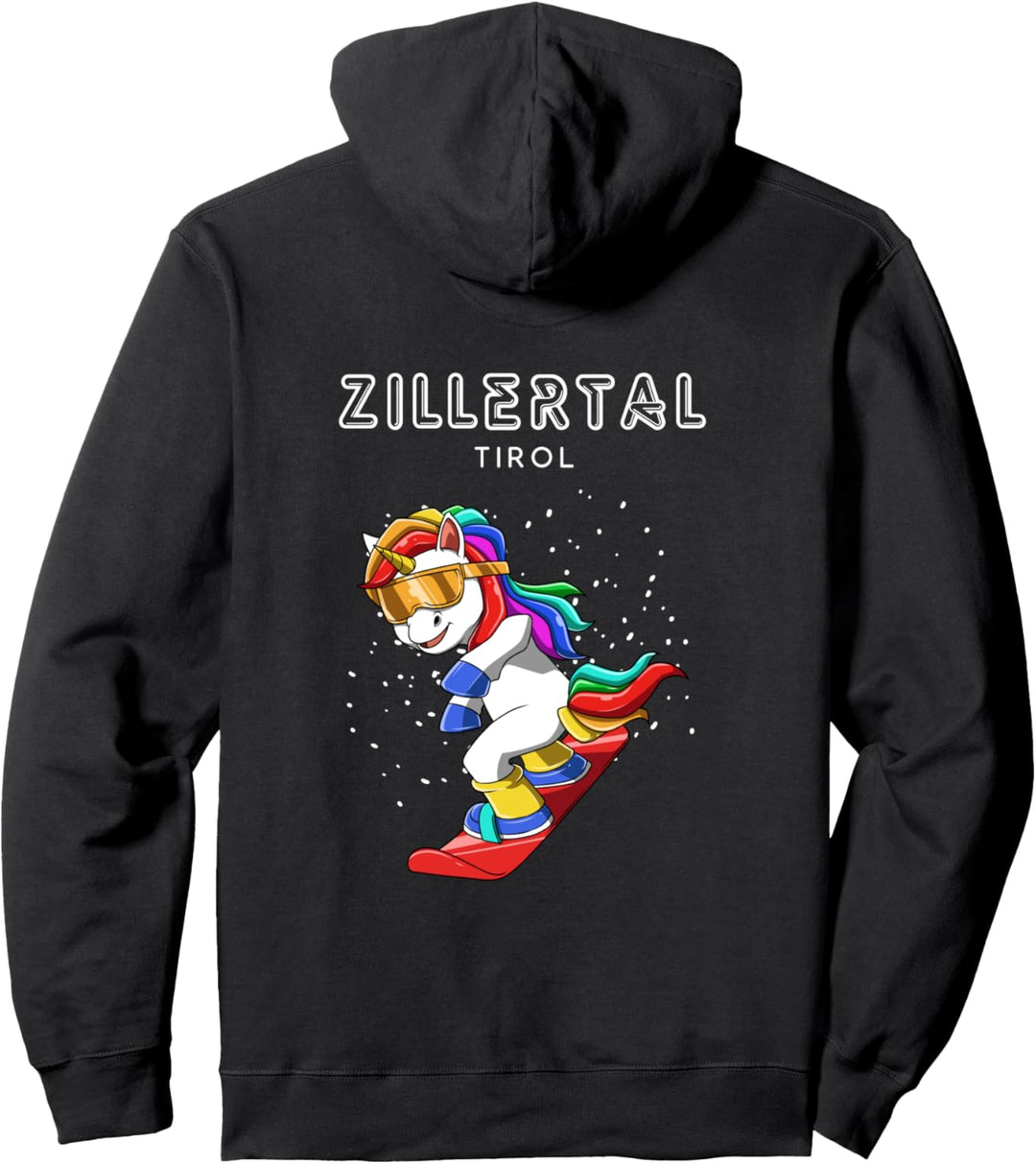 Zillertal Tirol Österreich Retro Snowboard Einhorn Pullover Hoodie