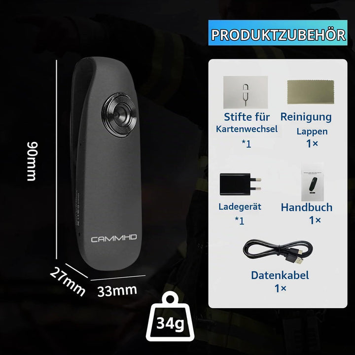 CAMMHD 1080P 32GB Körperkamera Full HD Portable Bodycam One-Key-Aufnahme Bewegungserkennung, 3-7 Stu