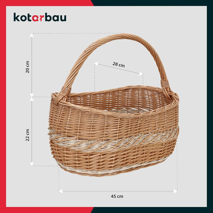KOTARBAU® Weidenkorb Picknickkorb geflochten 450 x 280 mm Korb aus Weide Braun gross Einkaufskorb ge