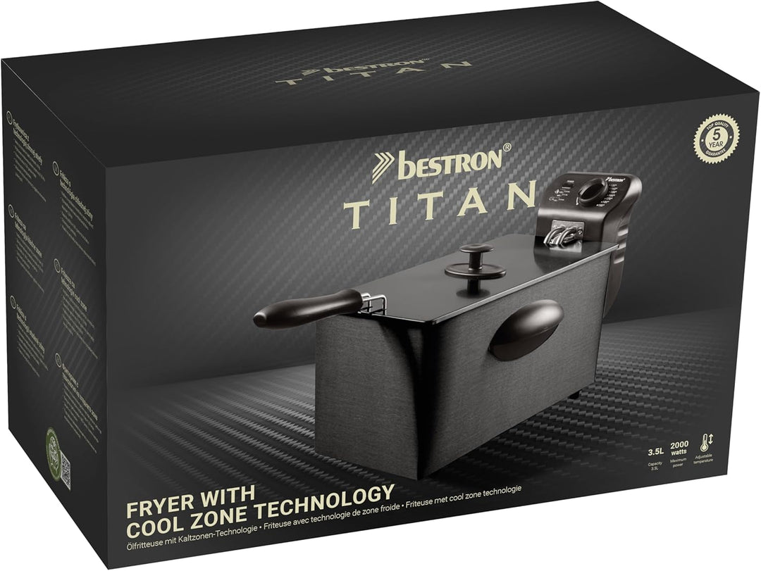 Bestron Titangraue Fritteuse, 3,5 L Kapazität, 2000 W, Cool-Zone-Technologie, Schnelles Aufheizen, W
