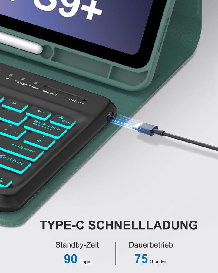 Hülle mit Deutscher QWERTZ-Tastatur für Samsung Galaxy Tab S10 Plus (2024), Tab S9 Plus (2023), S9 F