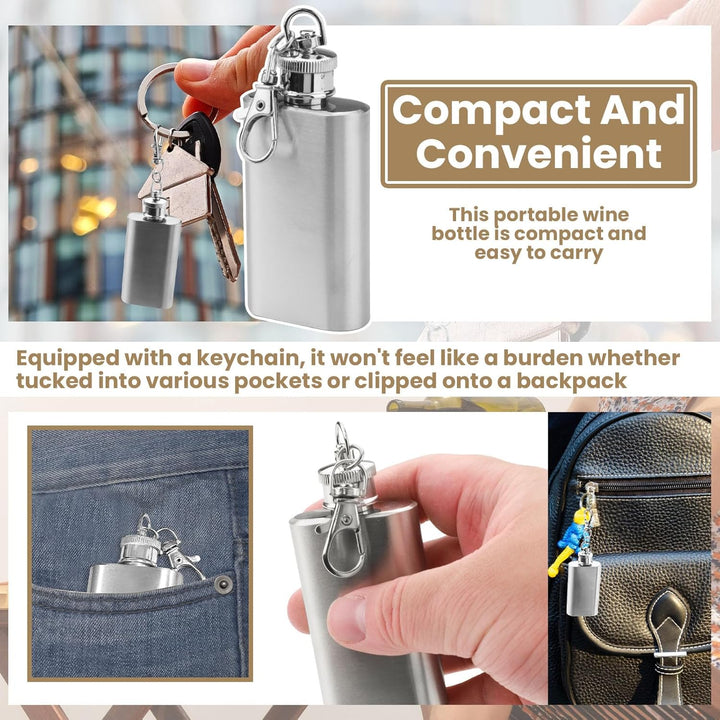 3 Stück 56.7 g/50ML Edelstahl Mini Flask Schlüsselanhänger, auslaufsichere dünne Tasche Whiskey Flas