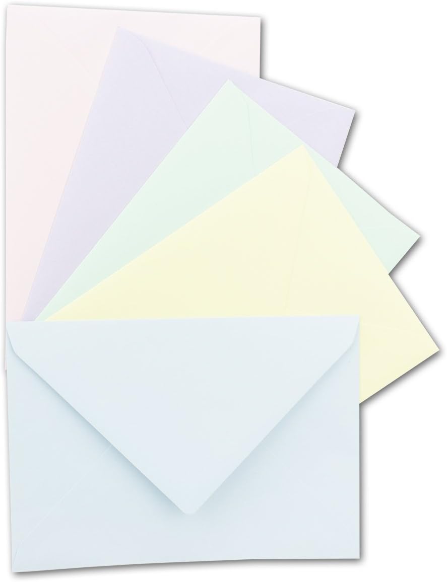 75x Umschlagpaket - DIN C6 - ca. 11,4 x 16,2 cm - die Feinen - 5 Farben je 15 Umschläge - 120 g/m² -