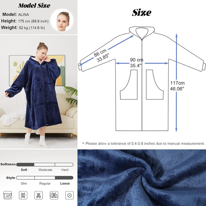 SPFASZEIV Reissverschluss Hoodie Decke Damen Kuscheldecke mit Ärmeln Übergrosse Kuschelpullover Frau