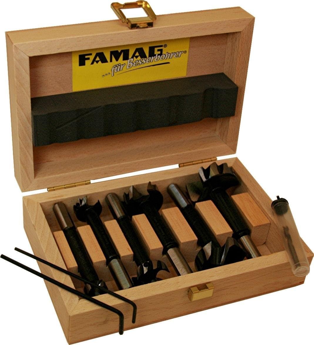FAMAG Bormax 2.0 prima Staketenbohrersatz 5-teilig WS D=15,20,25,30,35mm im Holzkasten Satz 5tlg. D=