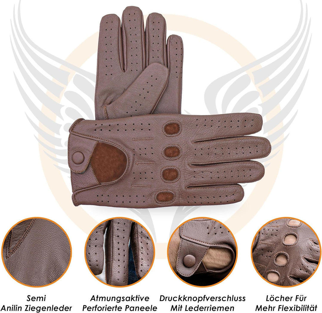 Leatherick Autofahrer Handschuhe Herren – Weiche, Perforierte Fahrhandschuhe mit atmenden Fingerknöc