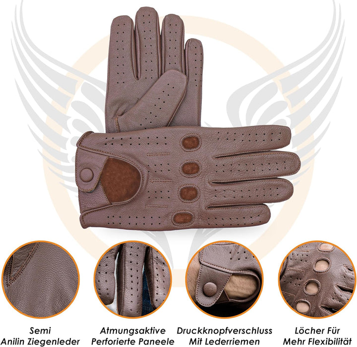 Leatherick Autofahrer Handschuhe Herren – Weiche, Perforierte Fahrhandschuhe mit atmenden Fingerknöc