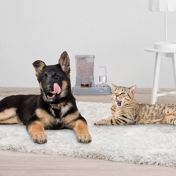 Relaxdays Wasser- und Futterspender, Futterautomat Katzen & Hunde, Flasche, Kunststoff, HBT 34x34,5x