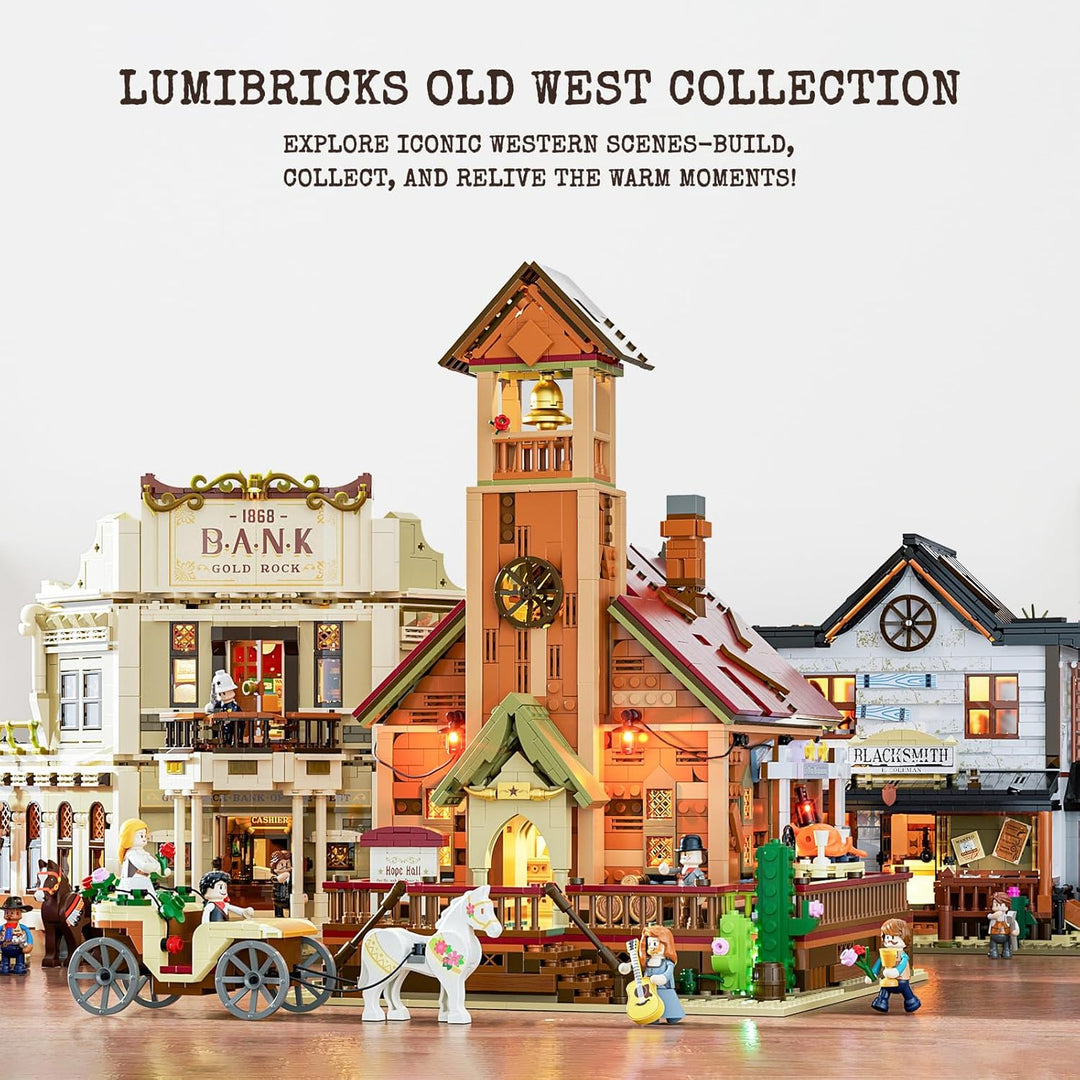 Lumibricks Old West Meeting Hall Beleuchtetes Klemmbaustein-Set, 2556 Teile kreatives BAU- und Lerns