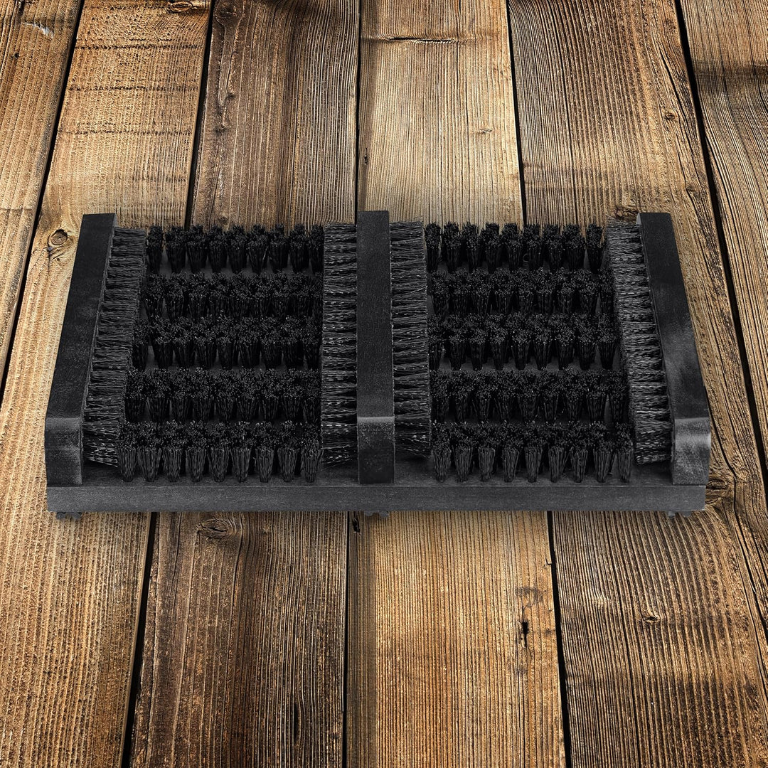 Relaxdays Schuhabstreifer, rutschfester Boden, kräftige PP-Borsten, Aussen- & Innenbereich, Holz, Sc