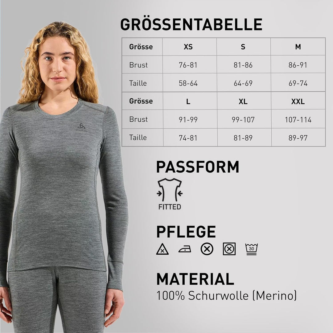Odlo Damen Merino 200 Undershirt (1er Pack) XS Odlo Steel Grey Melange, XS Odlo Steel Grey Melange