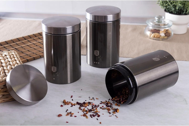 Berlinger Haus Carbon Pro Brotkasten Set + 3er Set Küche Vorratsdosen Edelstahl, Behälter für Brot u
