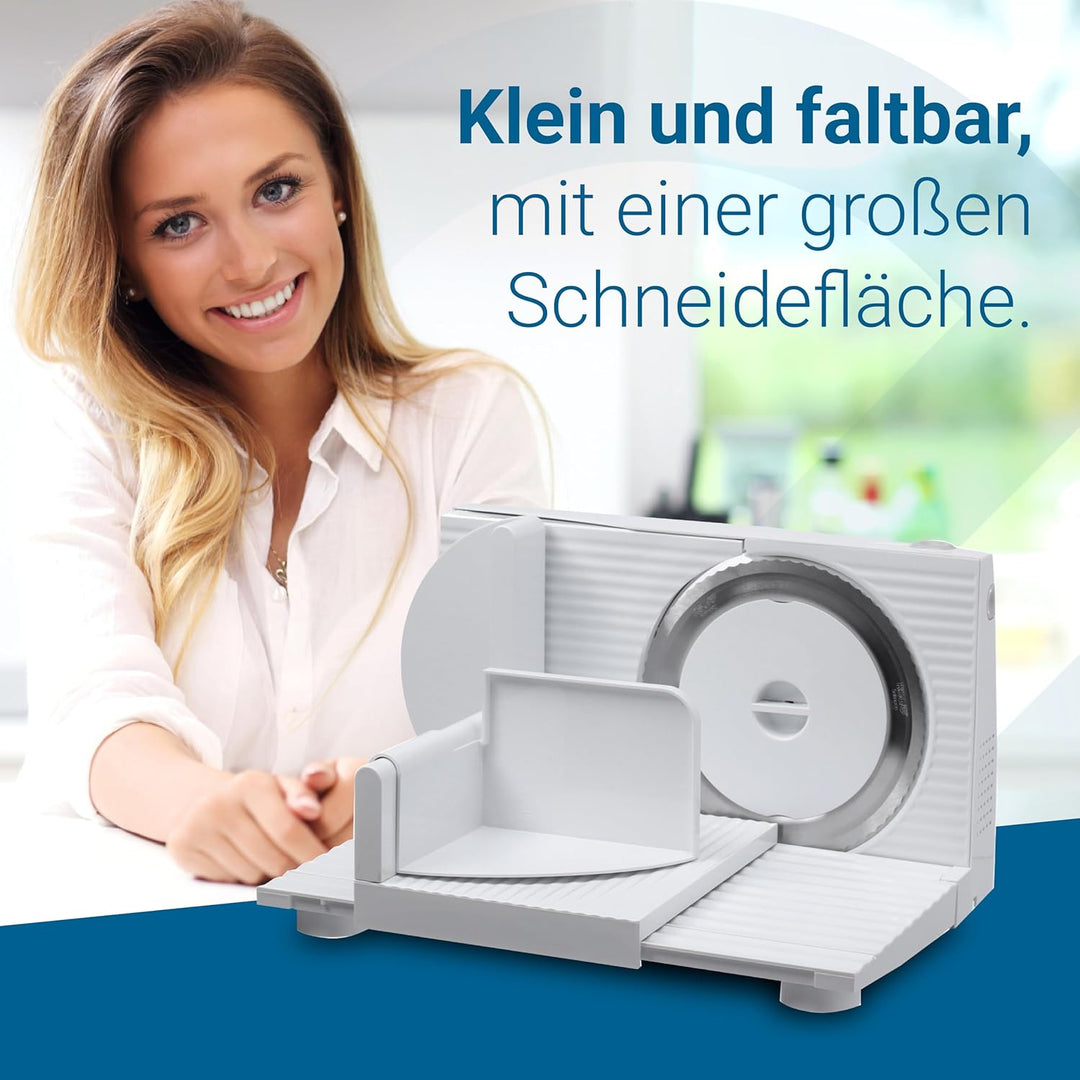 EUREL RS44 Allesschneider Made in Europa, Dauerschaltung, Serviertablett, platzsparend klappbar Elek