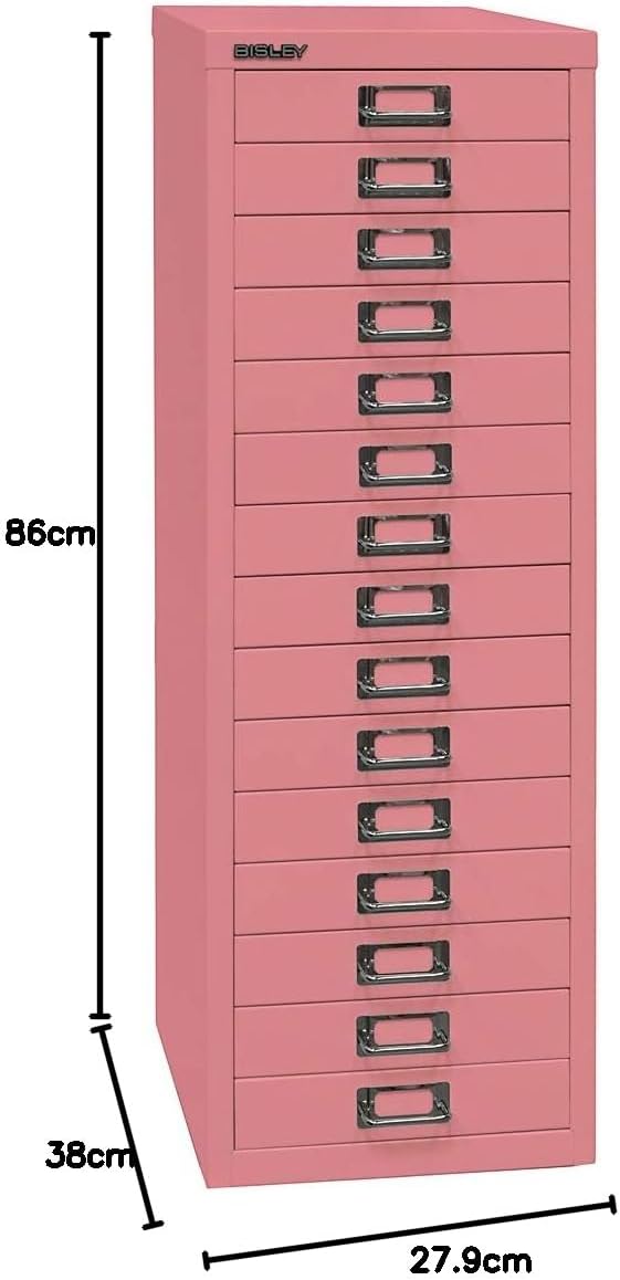 BISLEY MultiDrawer, 39er Serie, DIN A4, 15 Schubladen, Metall, 603 Orange, 38 x 27.9 x 86 cm