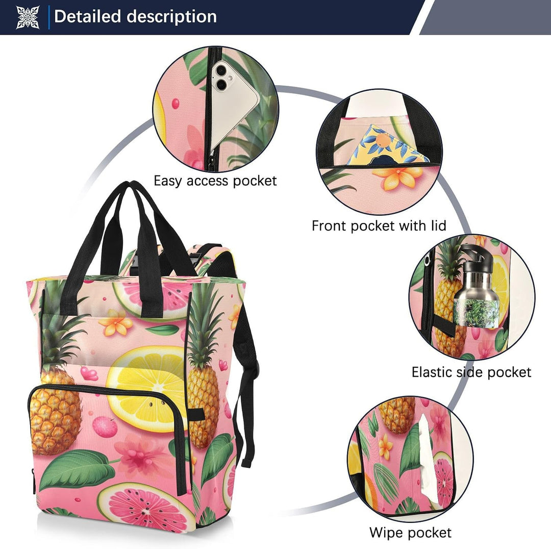 Gelbe Ananas Zitronen Tropisch Wickeltasche Reiserucksack Grosse Kapazität Schulter Mom Taschen für