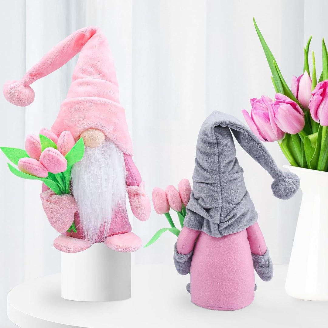 ENLACE Frühling Wichtel mit Tulpen Blumensträusse, Muttertag Wichtel, Handgefertigte Frühlingsdeko P