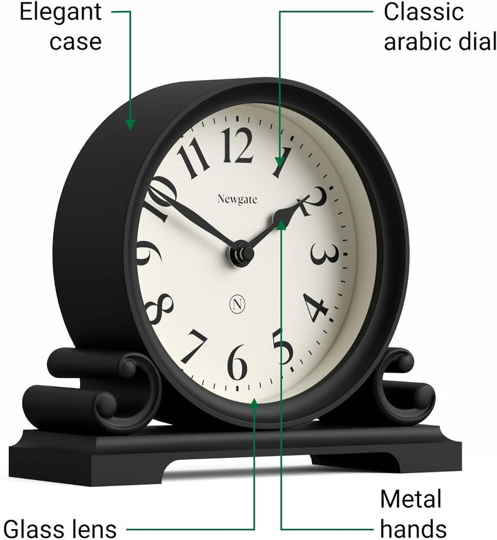 NEWGATE® Divisadero Kaminsims Uhr | Traditionelles doppelschnecken Design | Schwarz | Klassischer St