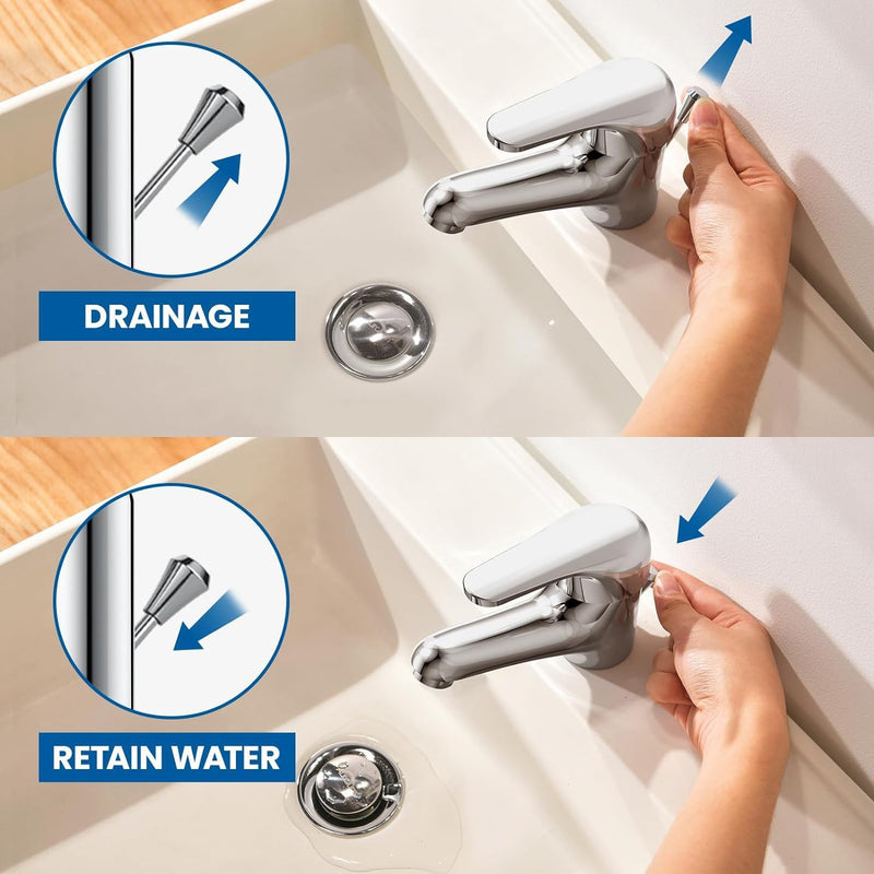 Auralum Wasserhahn Bad mit Zugstange, Einhebel-Waschtischarmatur mit Ablaufgarnitur, Chrom Einhandmi