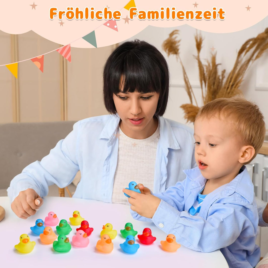 60 Stück Glitzer Badeenten Set – Mini Quietscheente mit Farb-Flash Bunte Gummiente Kinder Badespielz
