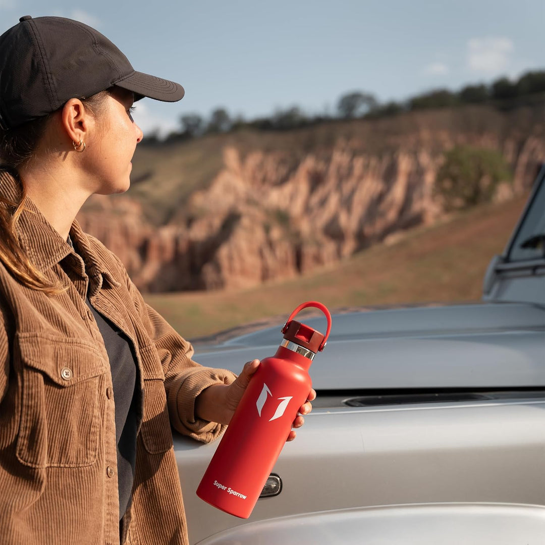 Super Sparrow Trinkflasche Edelstahl - Thermobecher - 350ml, 500ml, 750ml, 1L, 1.2L - FlipFlow Trink