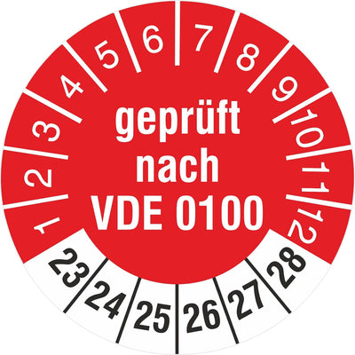 2500 Prüfplaketten 30 mm Prüfetiketten Geprüft nach VDE 0100 2023-2028 Rollenware stark haftend 2500