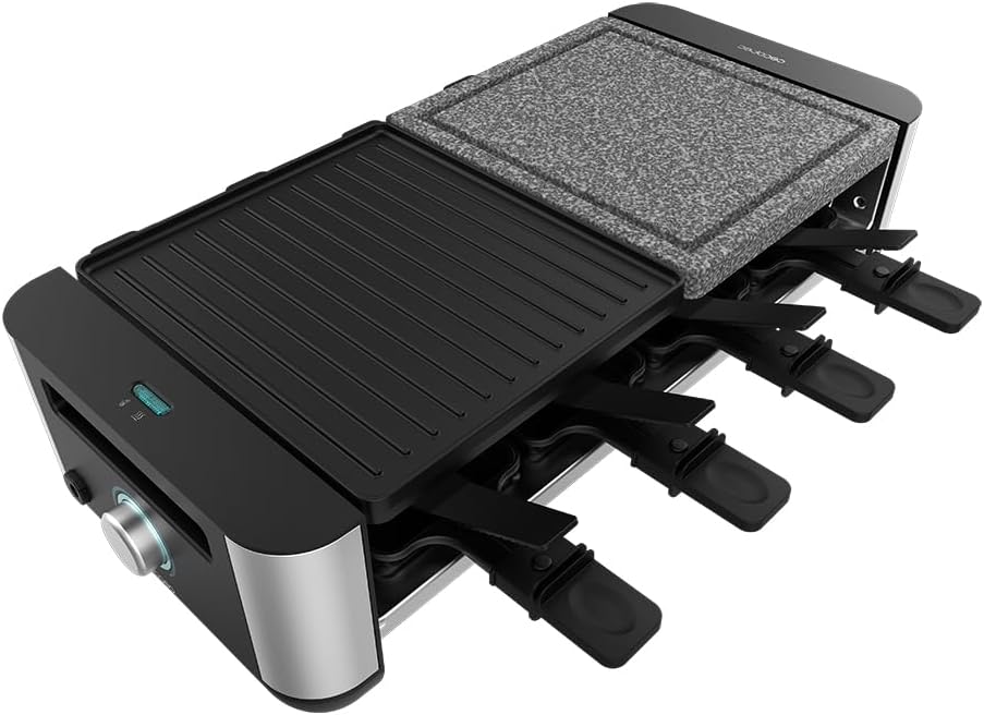 Cecotec Raclette Cheese&Grill 16000 Inox MixGrill, 8 Personen, 1400 W Grill, einstellbares Thermosta