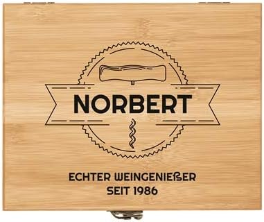 Maverton Weinöffner-Set personalisiert Weinset Sommelier Set - Geschenkbox Holzbox + 8er Weinzubehör