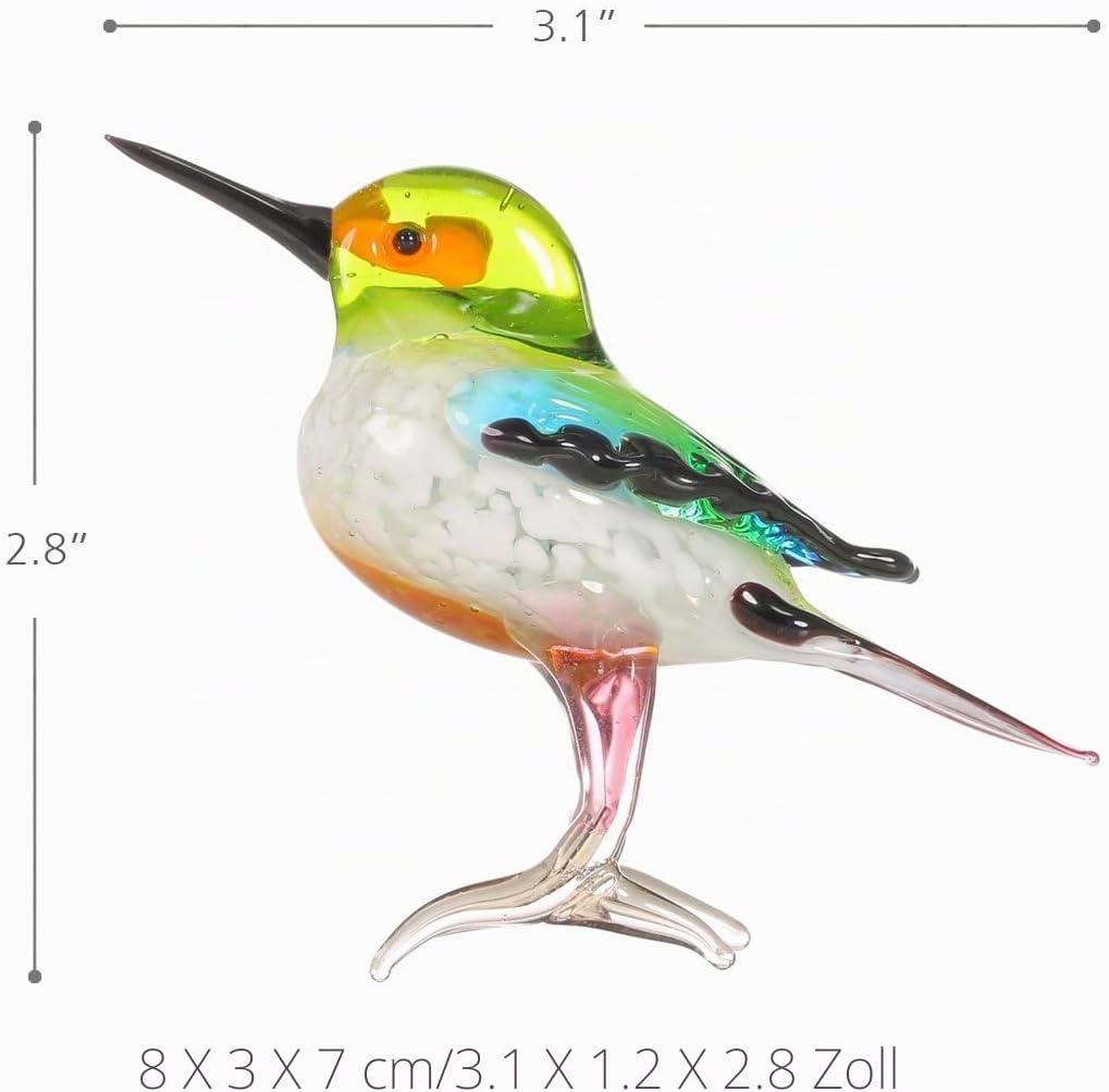 Tooarts Vogelfigur aus Geblasenem Glas,Glasvogel Deko,Bunte Realistische Vogelskulptur,Handgefertigt