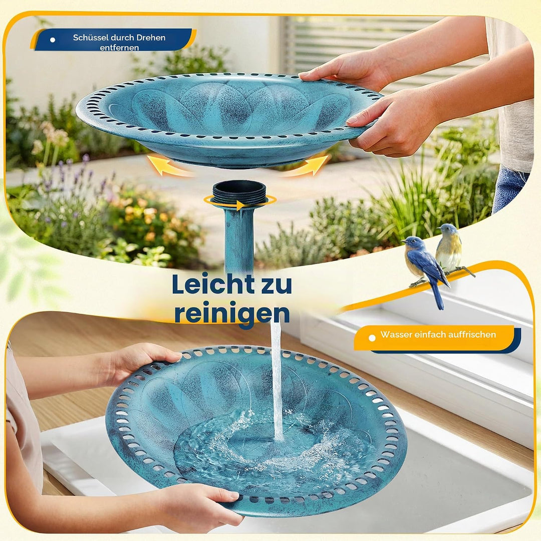 VIVOHOME Vogeltränke 71cm hoch Polyresin leicht antike Optik für Aussenbereich Blau, Blau