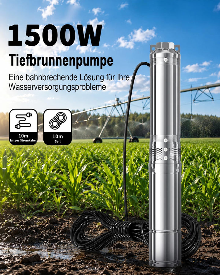 LANCHEZ Tiefbrunnenpumpe, 170 L/min Brunnenpumpe, (Max. Förderhöhe 144M | IP68 | 230V/50Hz | mit 20M