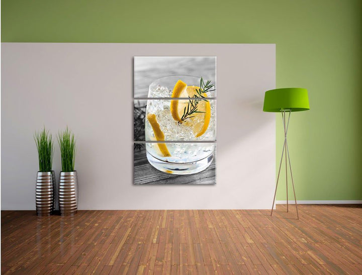 Pixxprint Drink mit Zitrone und Rosmarin als Leinwandbild/Grösse: 3 Teilig (120x80) cm/Wandbild/Kuns