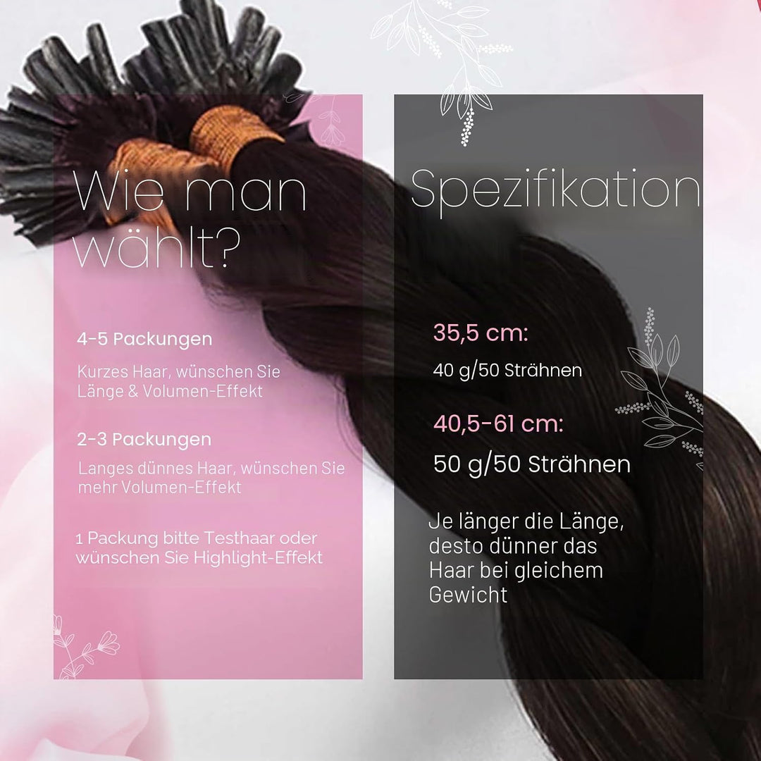 Moresoo Braun Bonding Extensions Echthaar 16Zoll/40cm U Tip Hair Extensions Echthaar Bondings Dunkel