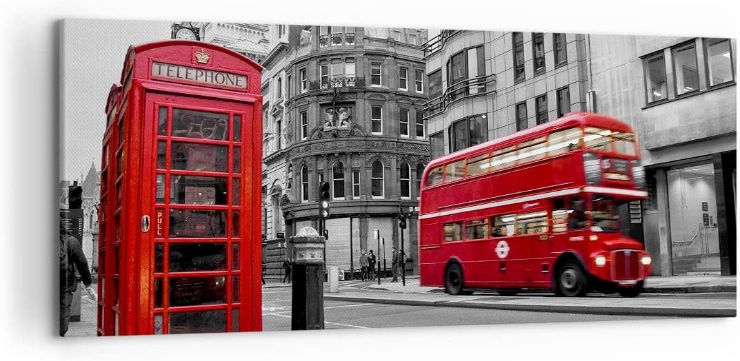Wandbilder Dekoration Wohnzimmer Bus Telefon Strasse Panorama Bilder auf Leinwand 120x50cm Leinwandb