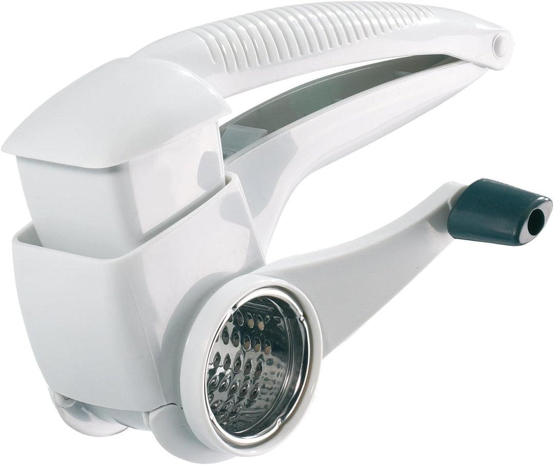 Westmark Trommelreibe/-hobel mit 3 Schneidtrommeln und integriertem Stössel, Rostfreier Edelstahl/Ku