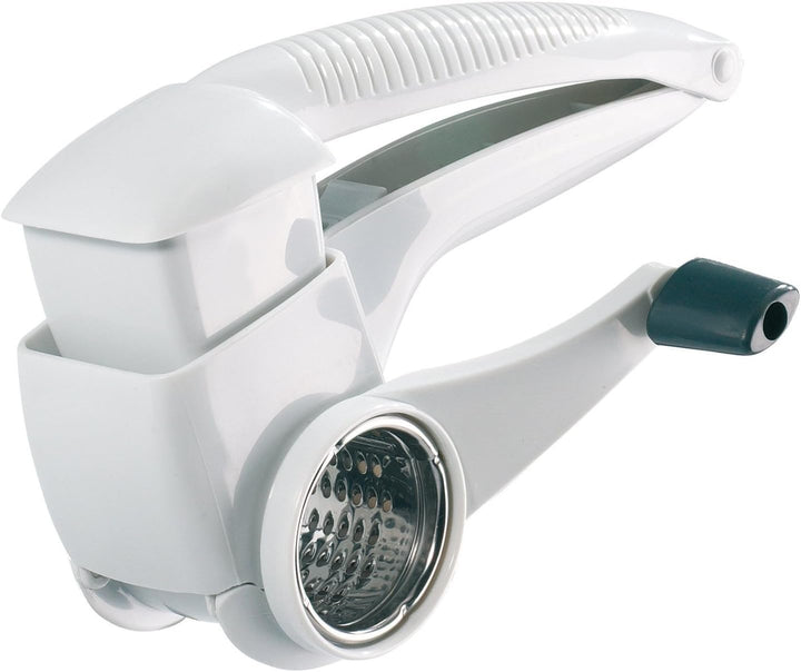 Westmark Trommelreibe/-hobel mit 3 Schneidtrommeln und integriertem Stössel, Rostfreier Edelstahl/Ku