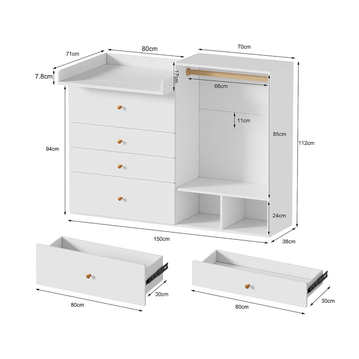 MSFE Wickelkommode Wickeltisch, Kleiderschrank Für Kinderzimmer,Vielseitiger Wickeltisch für flexibl